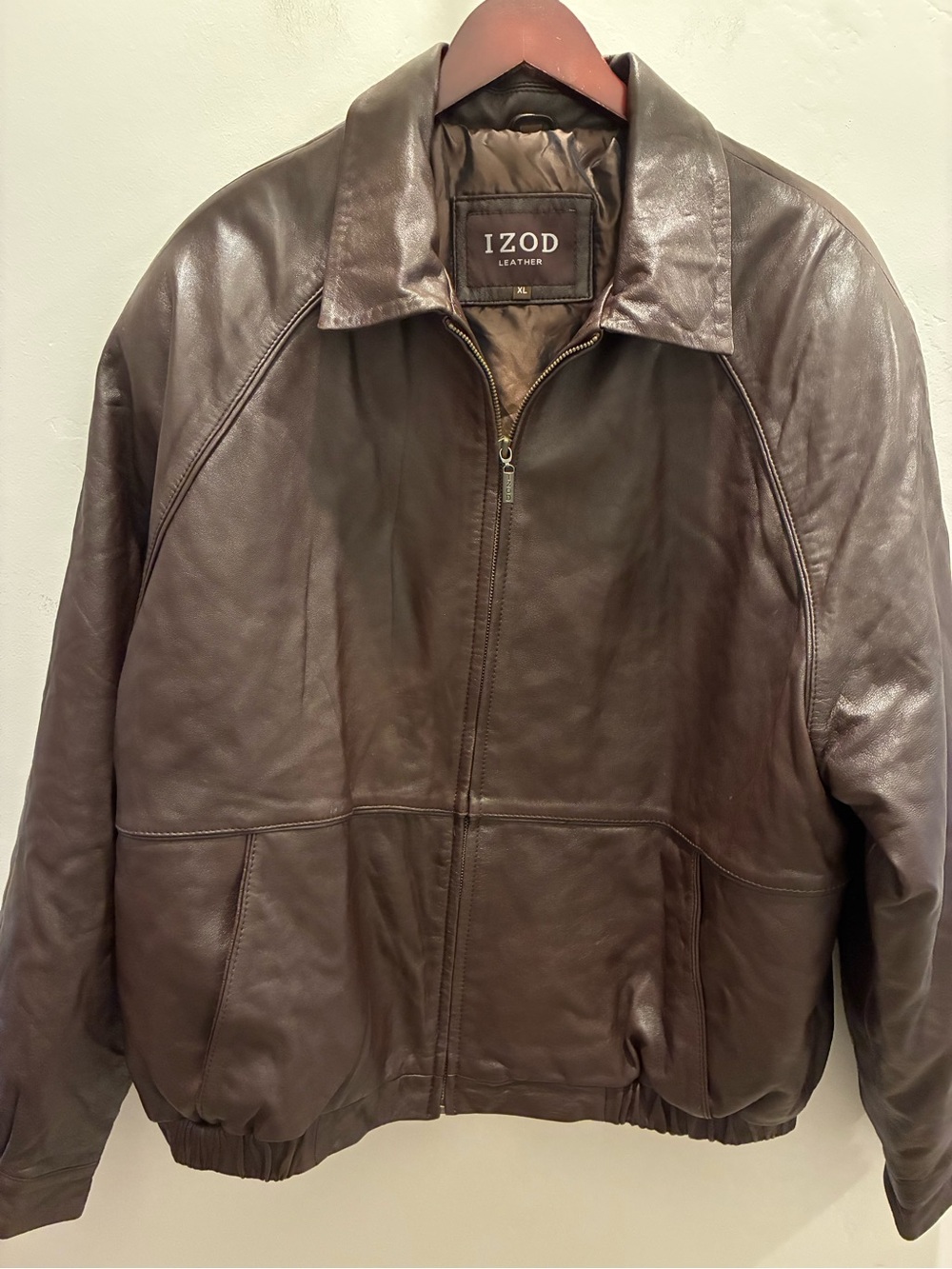 Izod Brown Leather Bomber Jacket